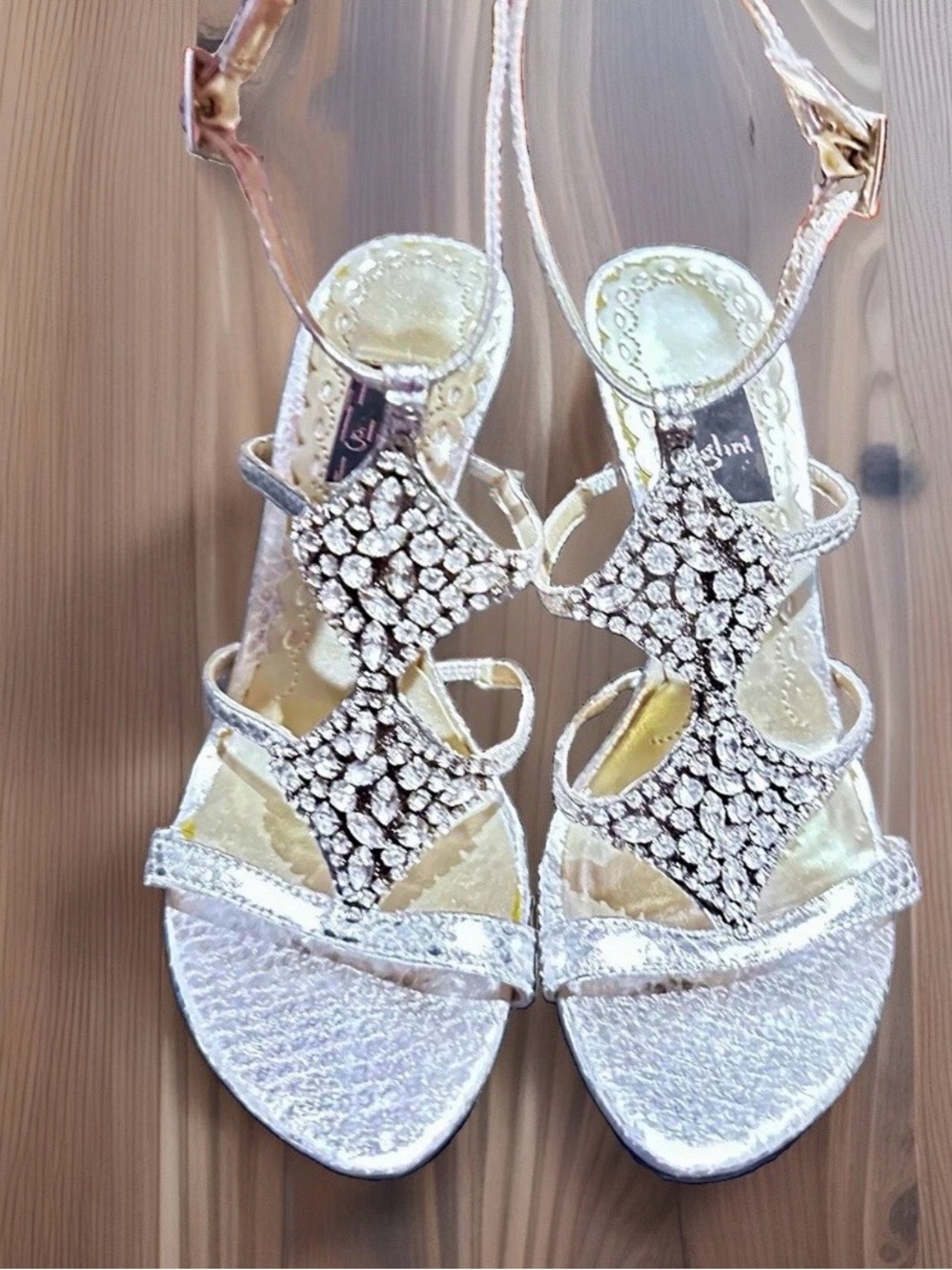 Women's Silver Embellished Rhinestone Strappy Heels - Elegant Evening Sandals
